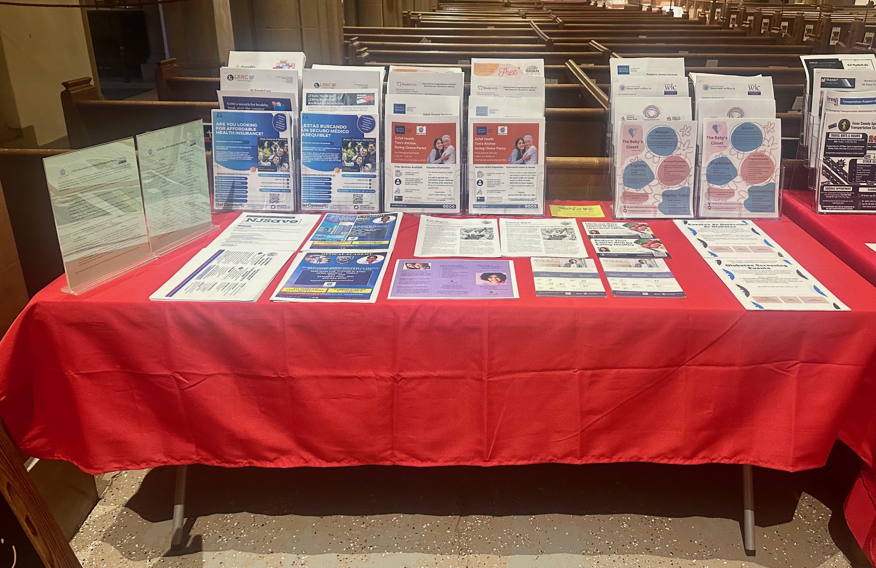 One of the information tables for wraparound services at Toni's Kitchen Choice Pantry